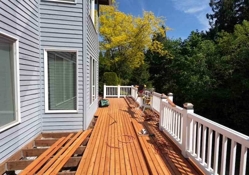 Backyard deck under construction