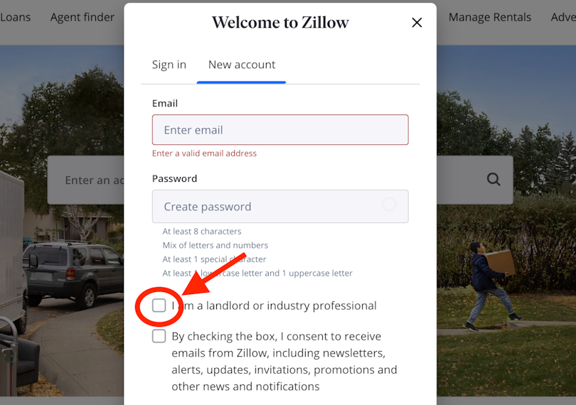 create a zillow account