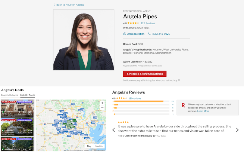 Screenshots of Redfin's agent finder tool