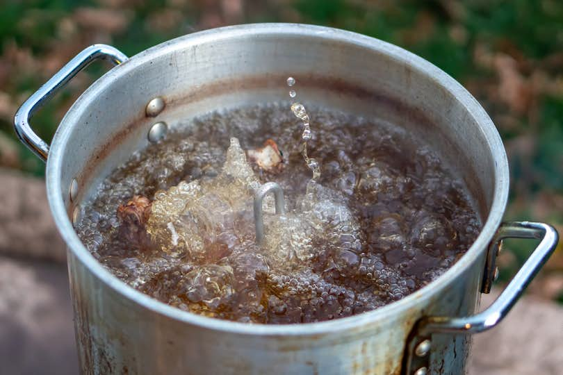 Turkey in deep fryer