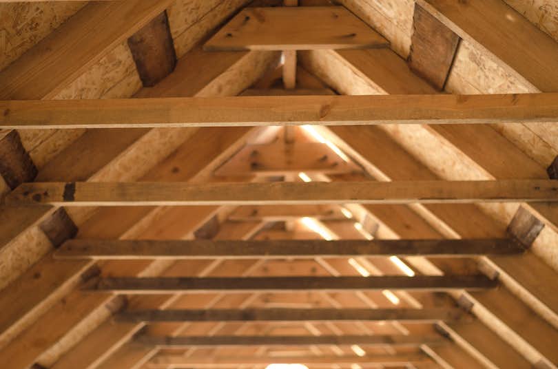 Wood rafters, also called stick construction