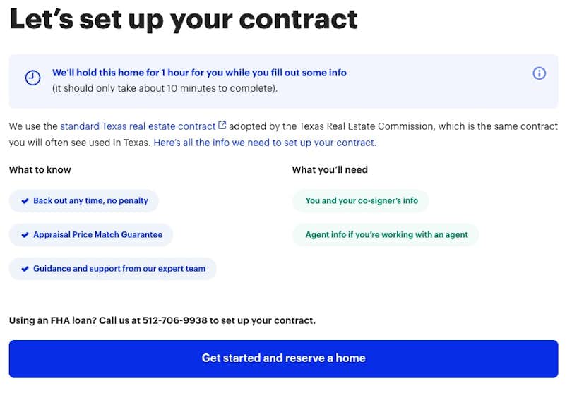 Screenshot of contract screen on Opendoor Exclusives.