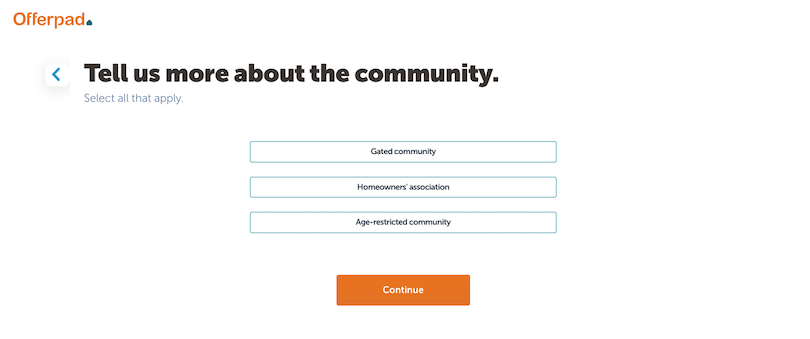 Screenshot of Offerpad submission form asking about the surrounding community.